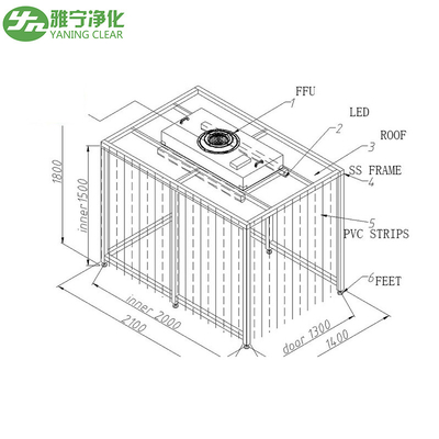 Dải PVC Rèm tường phòng sạch Gian hàng 2540 * 2490 * 2720mm Thiết kế 40W LED