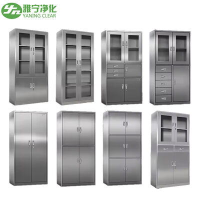 Tủ y tế thép không gỉ 304 với cửa sổ kính cứng nhúng và thiết kế chống ẩm cho các cơ sở chăm sóc sức khỏe
